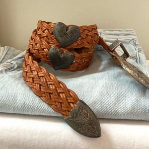 Another Line, Inc. Vintage Leather Braided Belt Adorned with Chrome Hearts